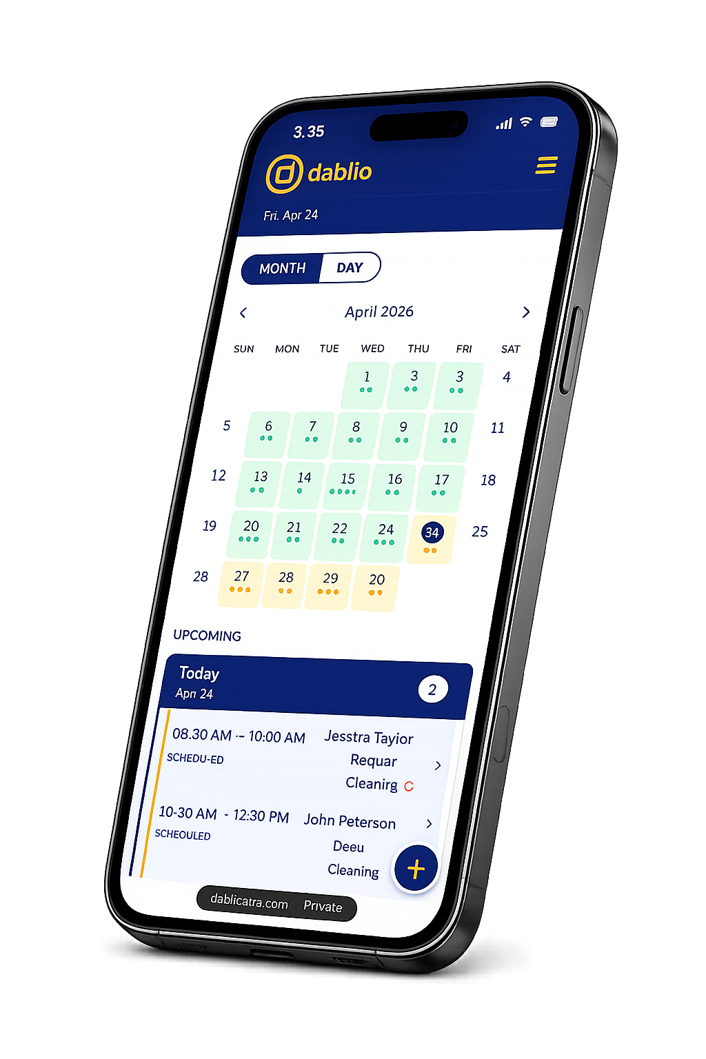 dablio app — calendar and scheduling view